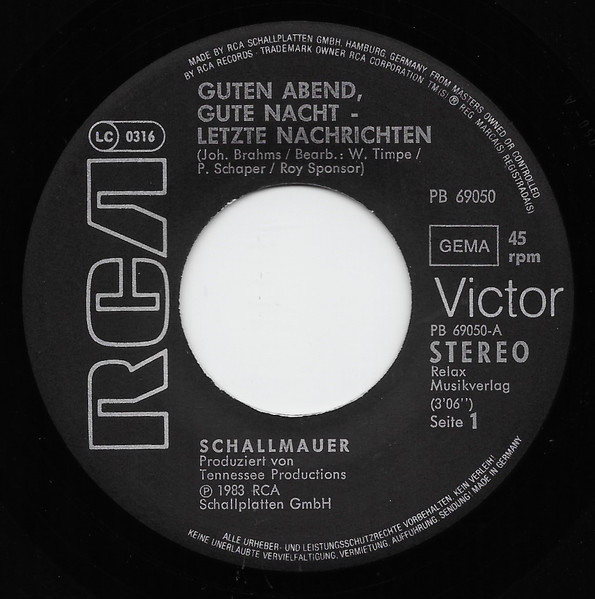 Cover zu Schallmauer - Guten Abend, Gute Nacht - Letzte Nachrichten | 1983 | Vinyl | Rock, Pop | Germany