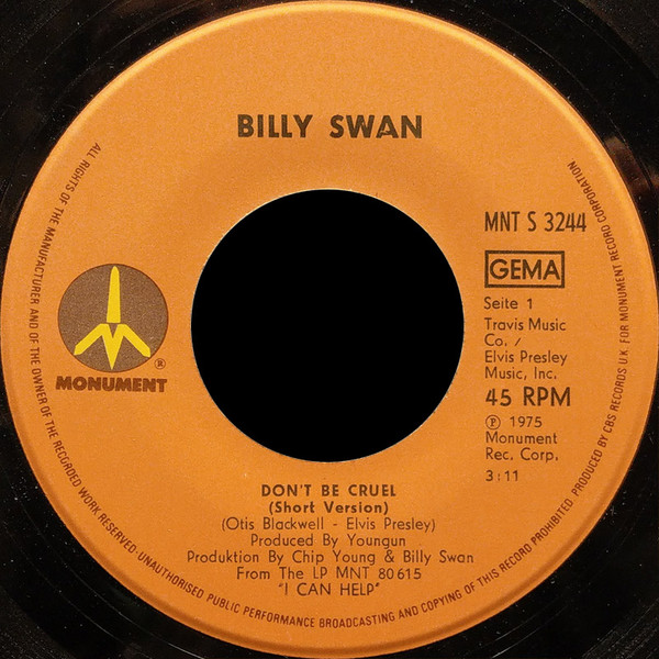 Cover zu Billy Swan - Don't Be Cruel | 1975 | Vinyl | Pop | Germany Schallplatten Ankauf