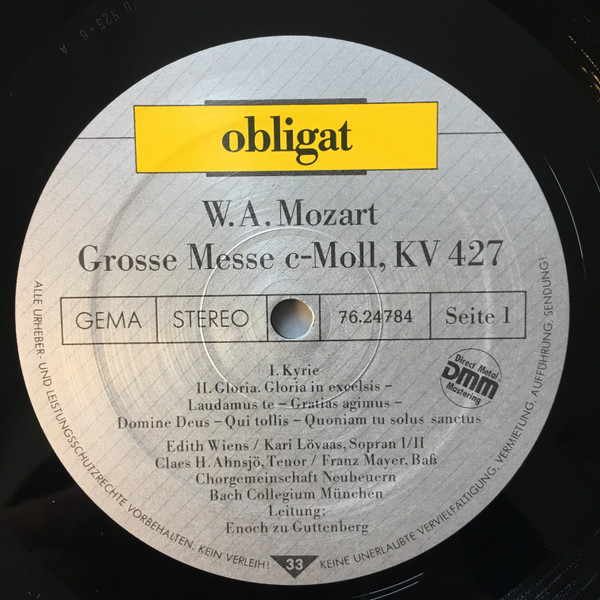 Cover zu Wolfgang Amadeus Mozart - Chorgemeinschaft Neubeuern, Bach-Collegium München, Enoch zu Guttenberg - Große Messe C-Moll, KV 427 | 1985 | Vinyl | Classical | Germany Schallplatten Ankauf