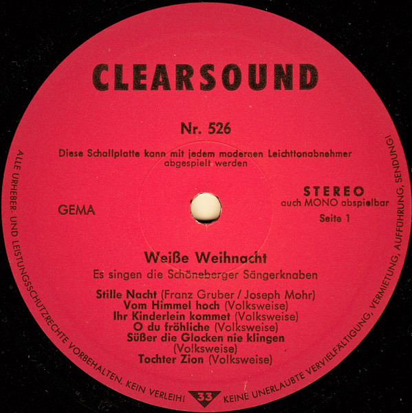 Cover zu Schöneberger Sängerknaben, Berliner Symphoniker, Berliner Kammerchor - Weiße Weihnacht | Vinyl | Classical, Folk, World, & Country | Germany Schallplatten Ankauf