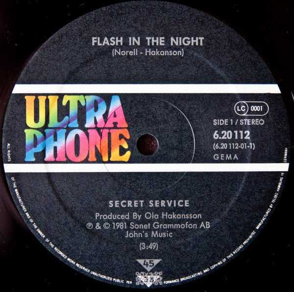 Cover zu Secret Service - Flash In The Night / Watching Julietta | 1981 | Vinyl | Electronic | Germany Schallplatten Ankauf
