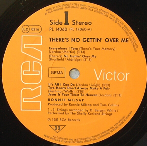 Cover zu Ronnie Milsap - There's No Gettin' Over Me | 1981 | Vinyl | Rock, Folk, World, & Country | Germany Schallplatten Ankauf
