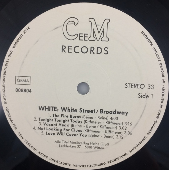 Cover zu White (36) - White Street / Broadway | 1988 | Vinyl | Electronic, Pop | Germany Schallplatten Ankauf