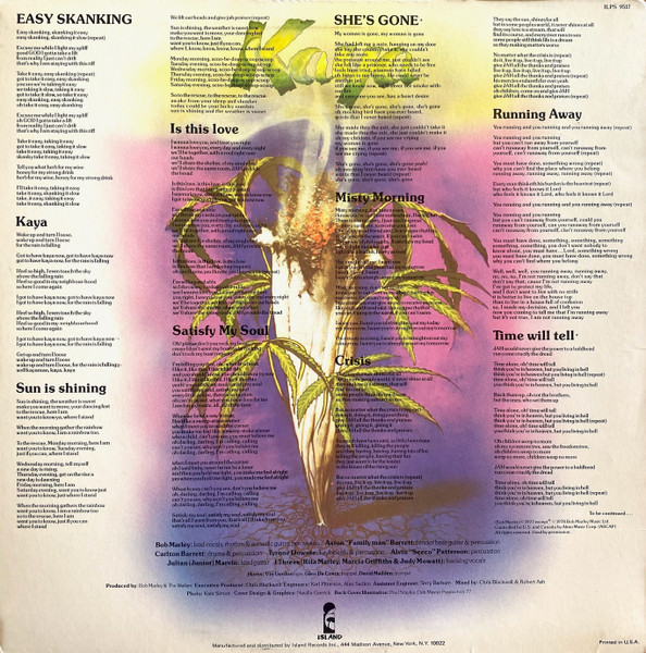 Cover zu Bob Marley & The Wailers - Kaya | 1978 | Vinyl, LP, Album | Reggae | US