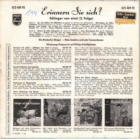 Cover zu Die Rixdorfer Sänger - Orchester Béla Sanders - Erinnern Sie Sich! Schlager Von Einst - Die Zweite Folge | 1962 | Vinyl | Pop | Germany
