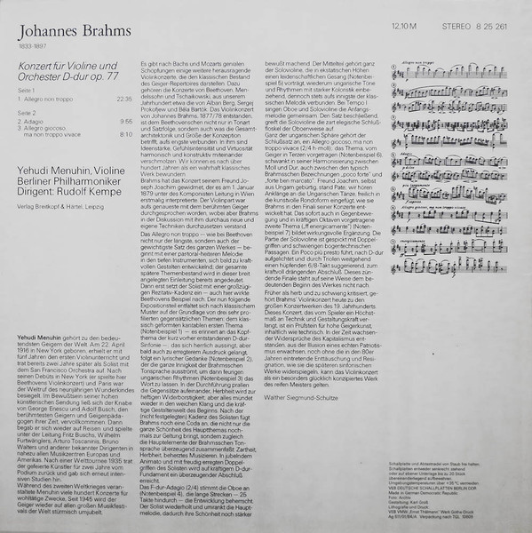 Cover zu Yehudi Menuhin, Johannes Brahms - Menuhin Spielt Brahms (Konzert Für Violine Und Orchester D-dur Op.77) | 1984 | Vinyl, LP, Reissue, Repress, Stereo | Classical Schallplatten Ankauf