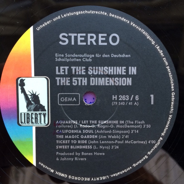 Cover zu The Fifth Dimension - Let The Sunshine In | 1969 | Vinyl | Funk / Soul, Pop | Germany Schallplatten Ankauf