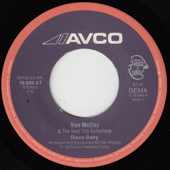 Cover zu Van McCoy & The Soul City Symphony - Disco Baby / The Hustle | 1975 | Vinyl, Stereo, 45 RPM, 7