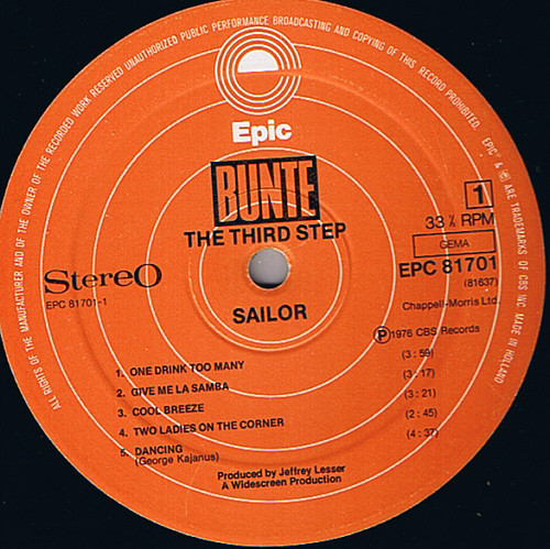 Cover zu Sailor - The Third Step | 1976 | Vinyl | Rock, Pop | Germany Schallplatten Ankauf