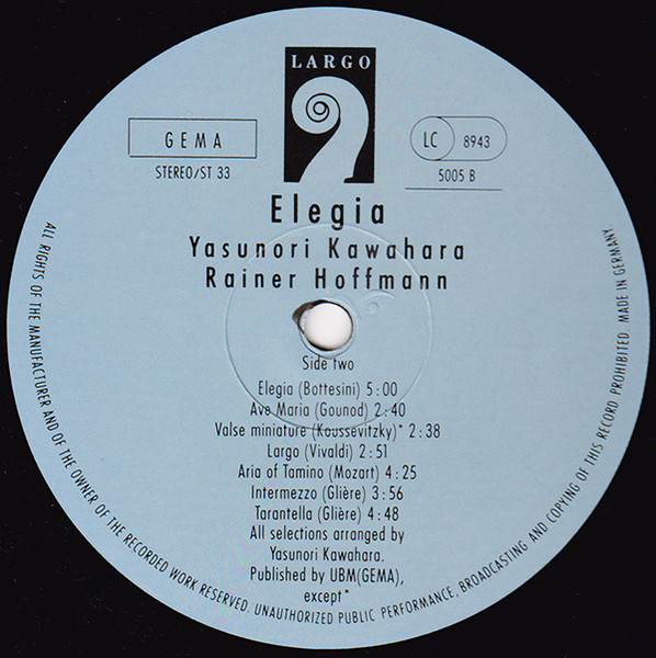 Cover zu Yasunori Kawahara, Rainer Hoffmann (4) - Elegia | 1986 | Vinyl | Classical | Germany