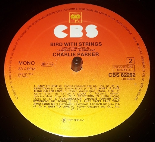 Cover zu Charlie Parker - Bird With Strings (Live At The Apollo, Carnegie Hall & Birdland) | 1977 | Vinyl | Jazz | Europe