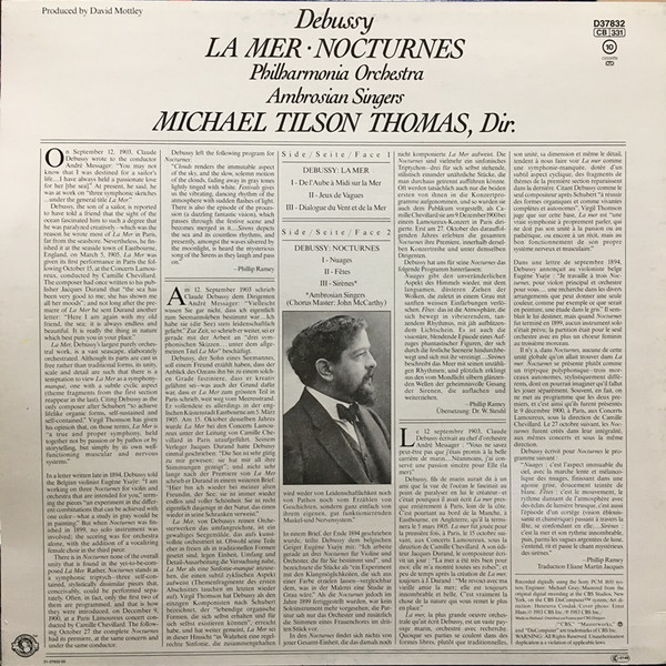 Cover zu Claude Debussy, Philharmonia Orchestra, The Ambrosian Singers, Michael Tilson Thomas - La Mer • Nocturnes | 1983 | Vinyl | Classical | Europe Schallplatten Ankauf