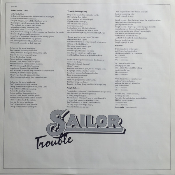 Cover zu Sailor - Trouble | 1975 | Vinyl, LP, Album, Stereo | Rock, Pop | Europe