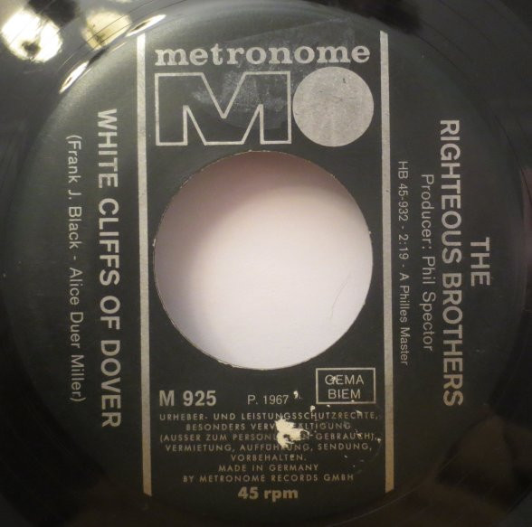 Cover zu The Righteous Brothers - White Cliffs Of Dover / She's Mine, All Mine | 1967 | Vinyl | Rock, Funk / Soul, Blues, Pop | Germany Schallplatten Ankauf