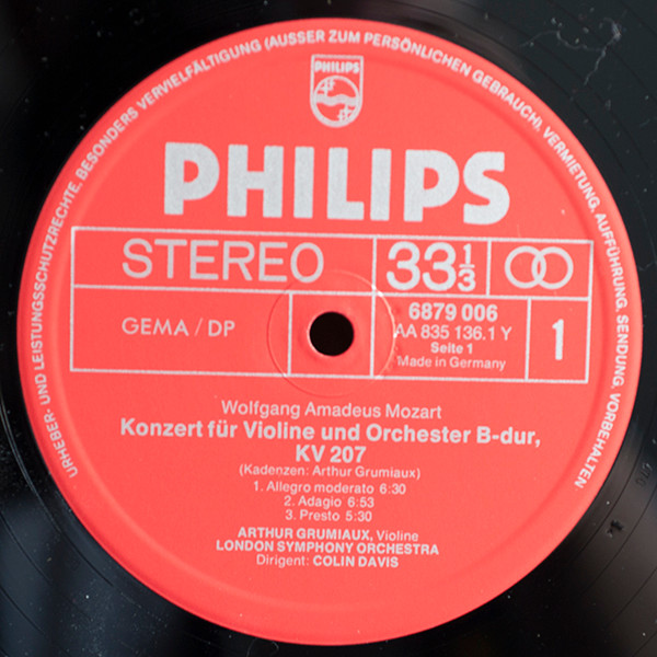 Cover zu Wolfgang Amadeus Mozart - Arthur Grumiaux, Arrigo Pelliccia, London Symphony Orchestra, Sir Colin Davis - 5 Violinkonzerte / Sinfonia Concertante Kv 364 | Vinyl | Classical | Germany