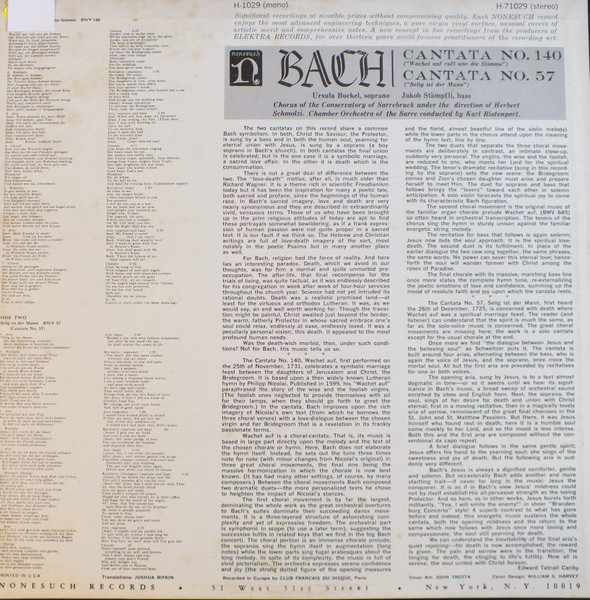 Cover zu Prof. Jakob Stämpfli, Ursula Buckel - Bach Cantata No.140, Cantata No.57 | Vinyl | Classical | US Schallplatten Ankauf
