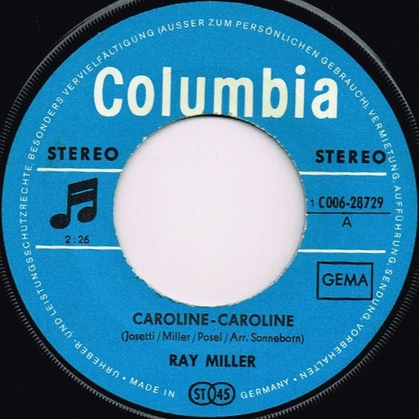 Cover zu Ray Miller - Caroline / Din-A-Sex Im Büro | 1970 | Vinyl | Pop | Germany Schallplatten Ankauf