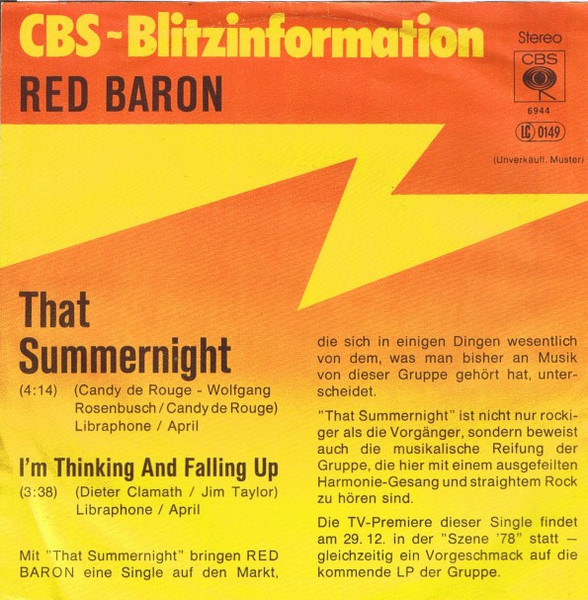 Cover zu Red Baron (2) - That Summernight | 1978 | Vinyl | Rock, Pop | Germany