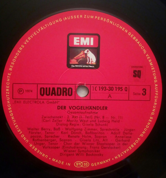 Cover zu Carl Zeller - Der Vogelhändler | 1974 | Vinyl | Classical | Germany