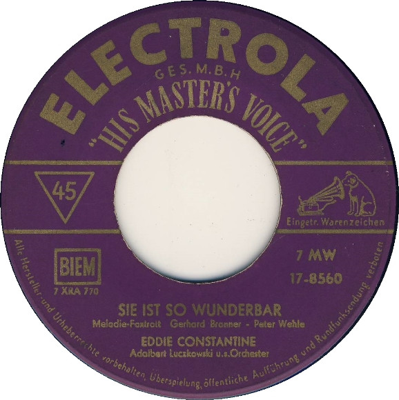 Bild Eddie Constantine – Sie Ist So Wunderbar | 1956 | Vinyl, 45 RPM, 7″, Single | Pop | Germany Schallplatten Ankauf