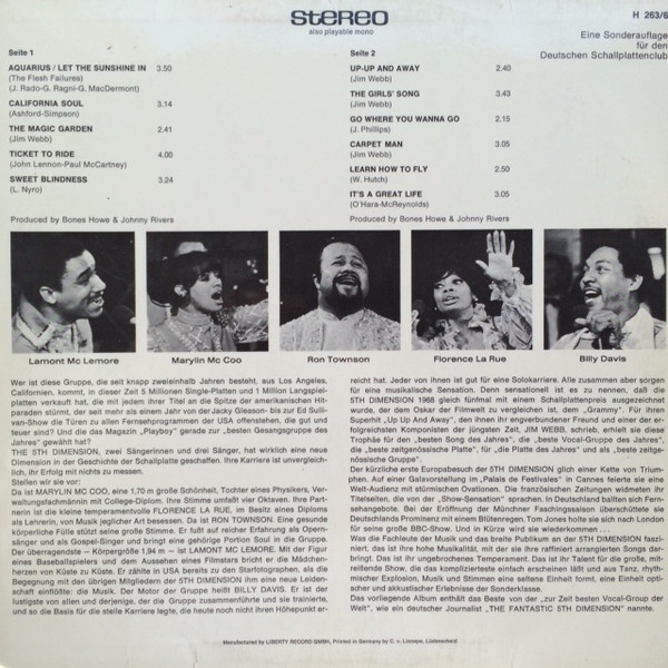 Cover zu The Fifth Dimension - Let The Sunshine In | 1969 | Vinyl | Funk / Soul, Pop | Germany