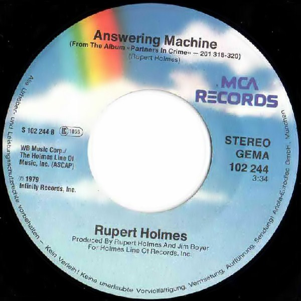 Cover zu Rupert Holmes - Partners In Crime / Answering Machine | 1980 | Vinyl, 45 RPM, 7