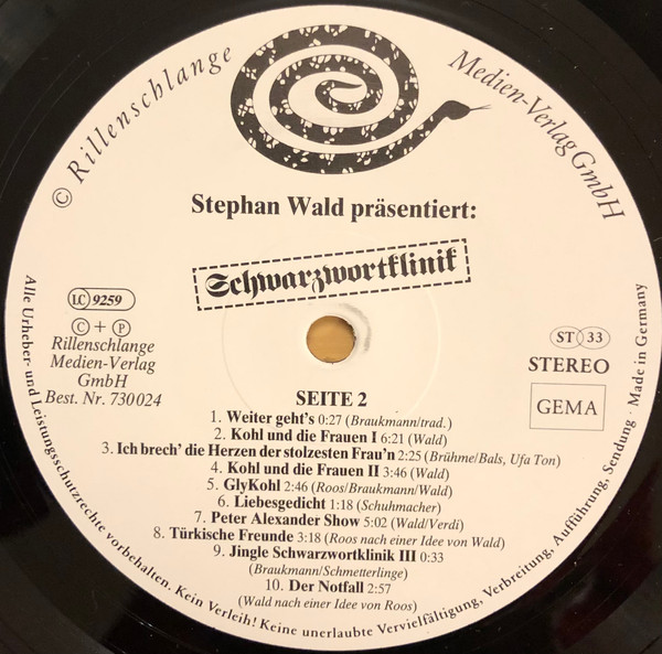 Cover zu Stephan Wald - Stephan Wald Präsentiert: Schwarzwortklinik | 1985 | Vinyl | Non-Music, Pop | Germany Schallplatten Ankauf