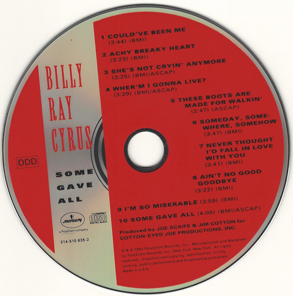Cover zu Billy Ray Cyrus - Some Gave All | 1992 | Vinyl | Rock, Pop | US