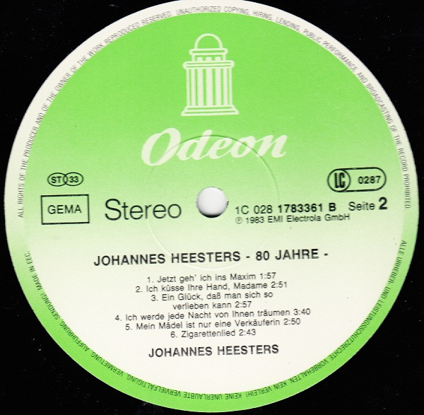 Cover zu Johannes Heesters - 80 Jahre Johannes Heesters | 1983 | Vinyl, LP, Stereo, Compilation | Pop, Classical, Folk, World, & Country | Germany