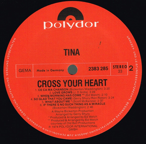 Cover zu Tina (10) - Cross Your Heart | 1974 | Vinyl | Pop | Germany