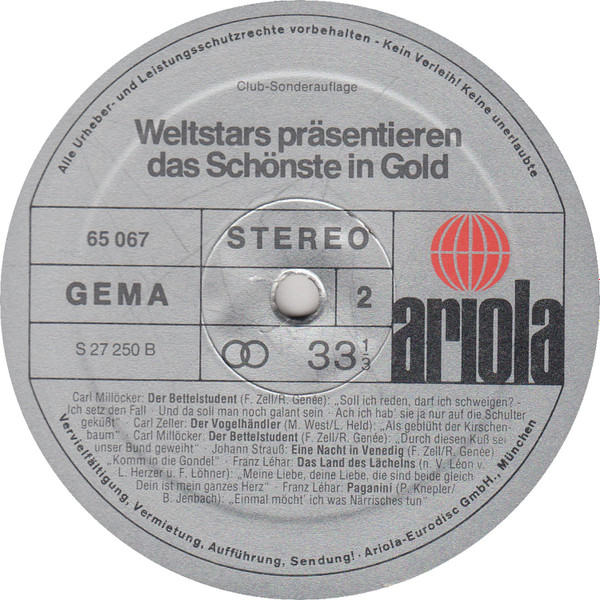 Cover zu Various - Weltstars Präsentieren Das Schönste In Gold | Vinyl | Classical | Germany Schallplatten Ankauf