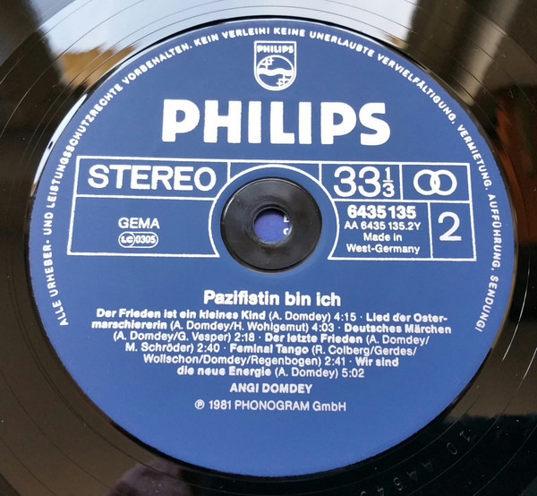 Cover zu Angi Domdey - Pazifistin Bin Ich | 1981 | Vinyl | Pop, Folk, World, & Country | Germany