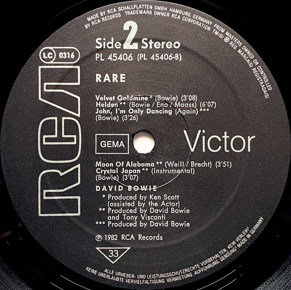 Cover zu David Bowie - Rare | 1982 | Vinyl, LP, Stereo, Compilation | Rock, Funk / Soul, Pop | Germany