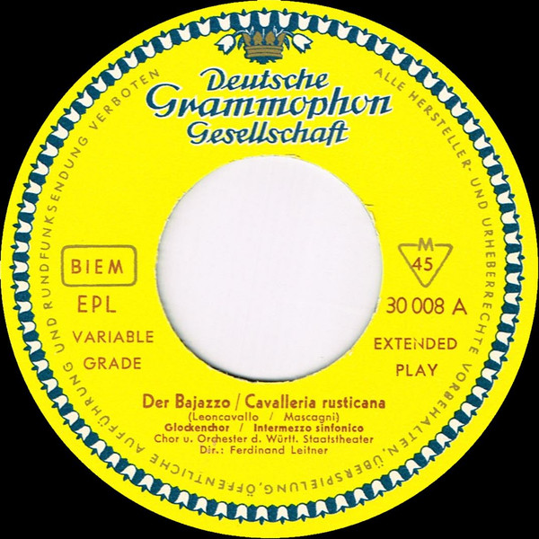 Cover zu Ruggiero Leoncavallo, Pietro Mascagni, Giuseppe Verdi - Der Bajazzo · Cavalleria Rusticana · Aida | 1962 | Vinyl, 7