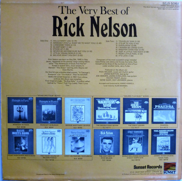 Cover zu Ricky Nelson (2) - The Very Best Of Rick Nelson | Vinyl | Rock, Pop | UK Schallplatten Ankauf