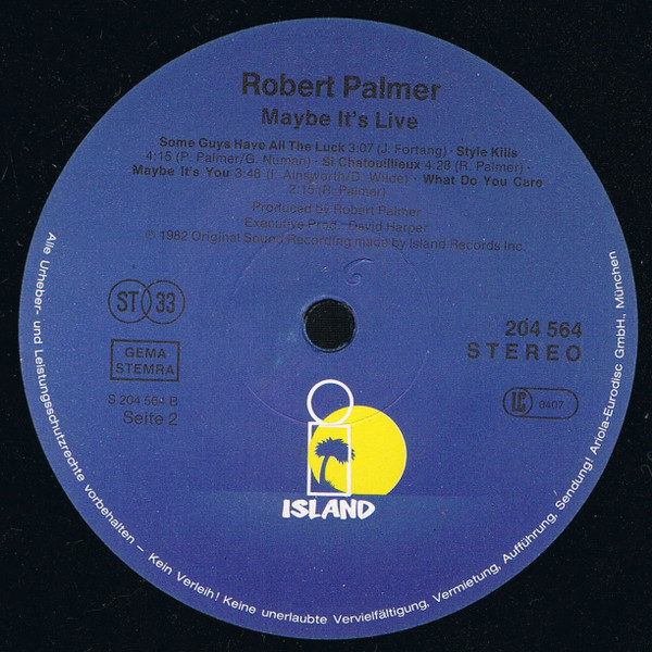 Cover zu Robert Palmer - Maybe It's Live | 1982 | Vinyl | Rock, Funk / Soul, Pop | Europe Schallplatten Ankauf