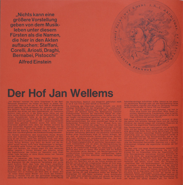 Cover zu Agostino Steffani, Arcangelo Corelli, Johann Schenk, Johann Hugo Von Wilderer - Düsseldorf (Am Hofe Jan Wellems) | 1971 | Vinyl | Classical | Germany