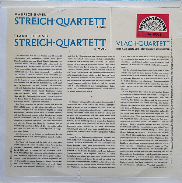 Cover zu Claude Debussy, Maurice Ravel, Vlach Quartet - Streich-Quartett F-Dur, Streich-Quartett G-Moll | 1963 | Vinyl | Classical | Czechoslovakia Schallplatten Ankauf
