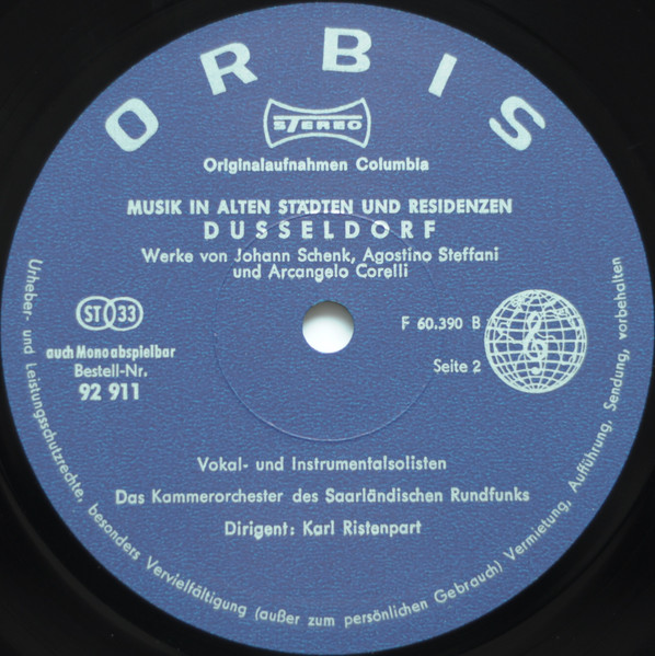 Cover zu Agostino Steffani, Arcangelo Corelli, Johann Schenk, Johann Hugo Von Wilderer - Düsseldorf (Am Hofe Jan Wellems) | 1971 | Vinyl | Classical | Germany