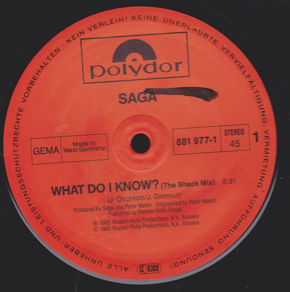 Cover zu Saga (3) - What Do I Know? | 1985 | Vinyl | Electronic, Rock | Germany