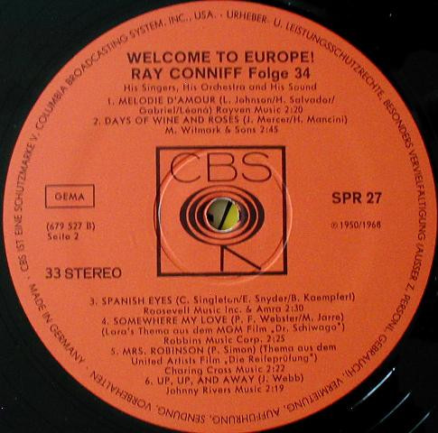Cover zu Ray Conniff & His Orchestra & Singers - Welcome To Europe! | 1969 | Vinyl | Jazz | Germany Schallplatten Ankauf