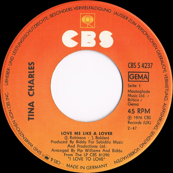 Cover zu Tina Charles - Love Me Like A Lover | 1976 | Vinyl | Funk / Soul, Pop | Germany Schallplatten Ankauf