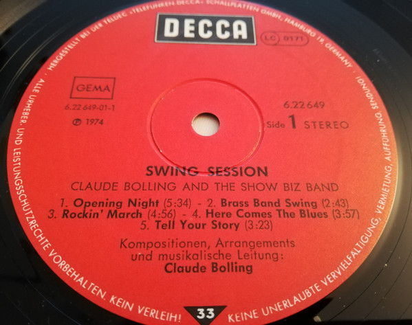 Cover zu Claude Bolling & Le Show Biz Band - Swing Session | Vinyl | Jazz | Germany Schallplatten Ankauf