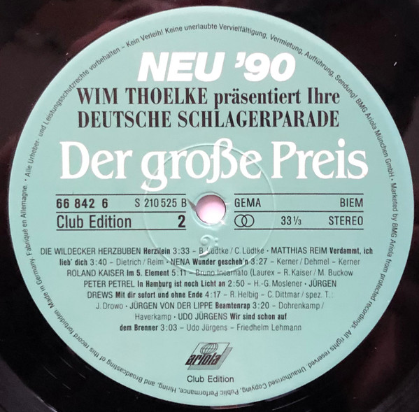 Cover zu Various - Der Grosse Preis - Wim Thoelke Präsentiert Ihre Deutsche Schlagerparade | 1990 | Vinyl | Pop | Germany Schallplatten Ankauf