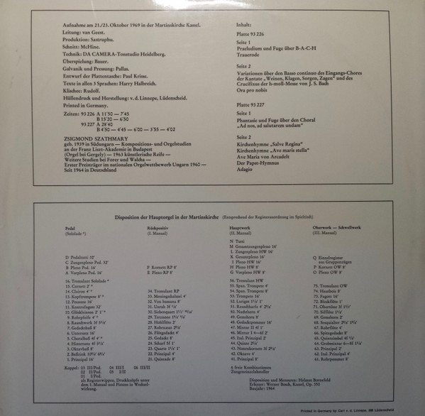Cover zu Franz Liszt, Zsigmond Szathmáry - Orgelwerke | Vinyl, LP | Classical | Germany