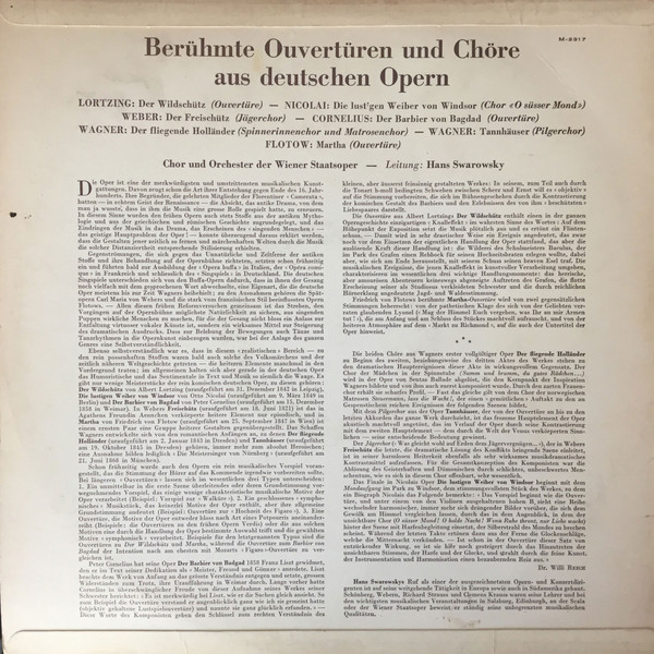 Cover zu Wiener Staatsopernchor Und Orchester Der Wiener Staatsoper, Hans Swarowsky - Berühmte Ouvertüren Und Chöre Aus Deutschen Opern | Vinyl | Classical | Germany Schallplatten Ankauf