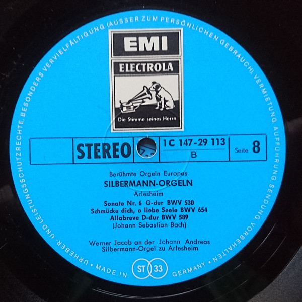 Cover zu Werner Jacob - Silbermann-Orgeln - Berühmte Orgeln Europas | Vinyl | Classical | Germany
