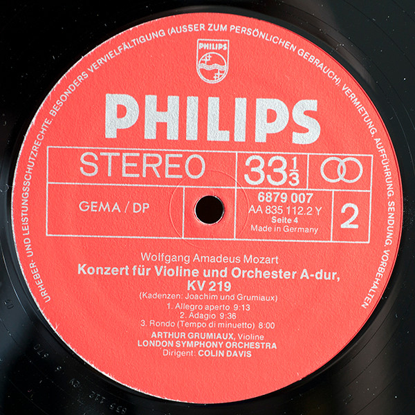 Cover zu Wolfgang Amadeus Mozart - Arthur Grumiaux, Arrigo Pelliccia, London Symphony Orchestra, Sir Colin Davis - 5 Violinkonzerte / Sinfonia Concertante Kv 364 | Vinyl | Classical | Germany