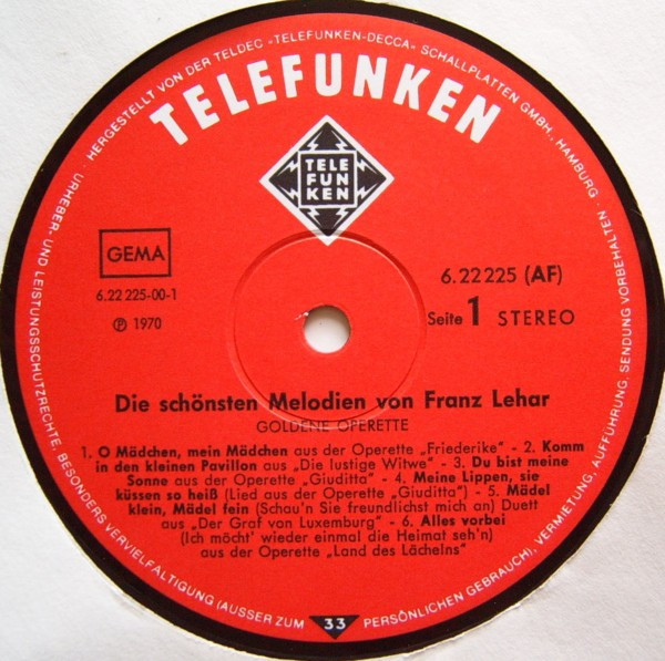 Cover zu Franz Lehár - Die Schönsten Melodien Von Franz Lehár | Vinyl, LP, Compilation | Classical | Germany