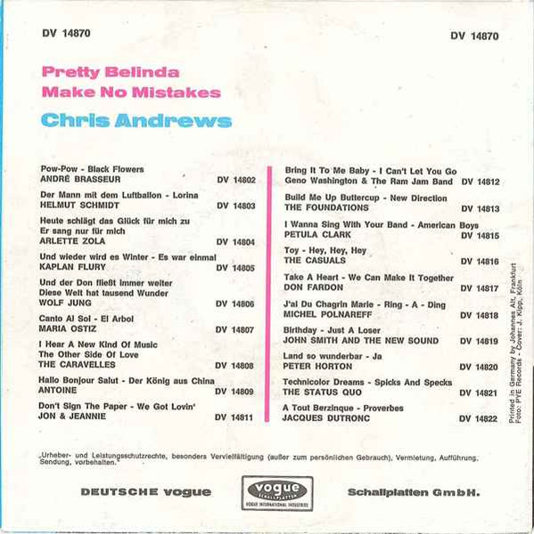 Cover zu Chris Andrews (3) - Pretty Belinda | 1969 | Vinyl | Rock, Pop | Germany